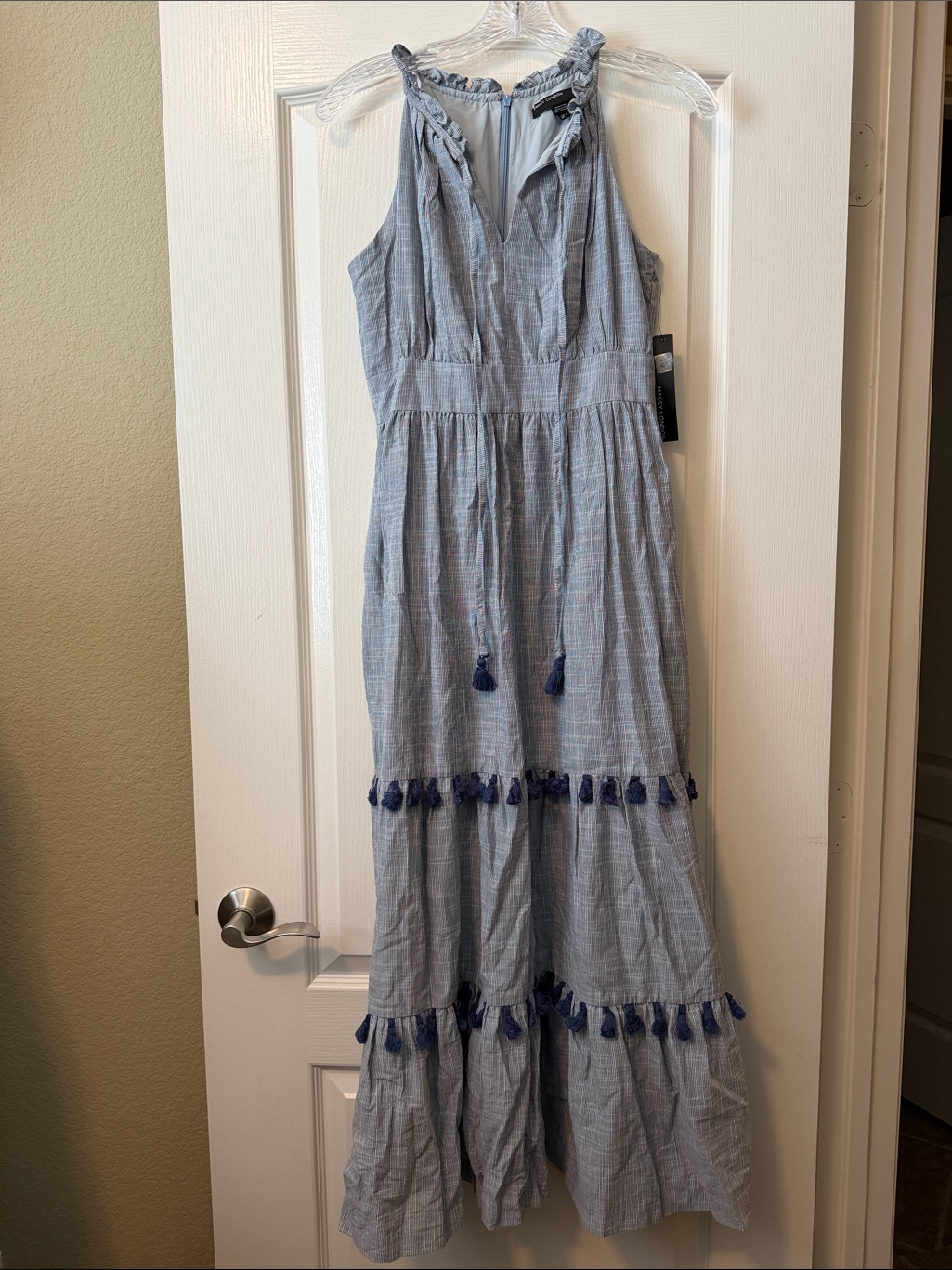 Maggy London Brand Light Blue Tassel Maxi Dress